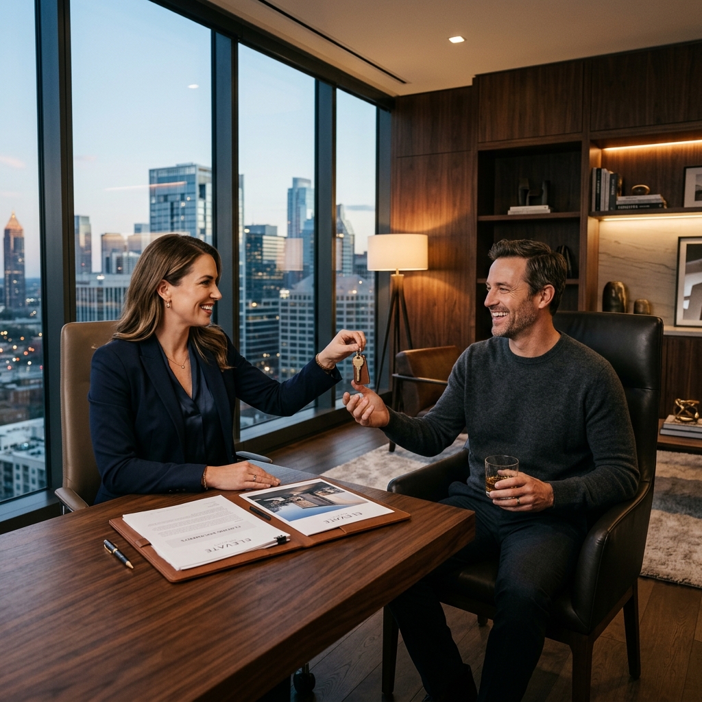 Realtor guiding a client through luxury home options